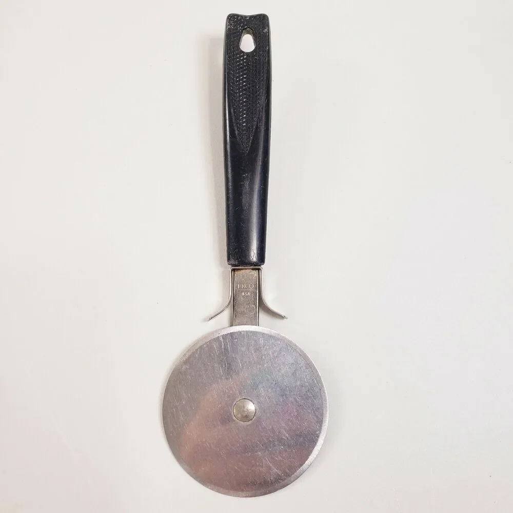 Vtg Ekco Pizza Cutter Pastry Slicer Stainless Black Plastic Handle Utensil USA